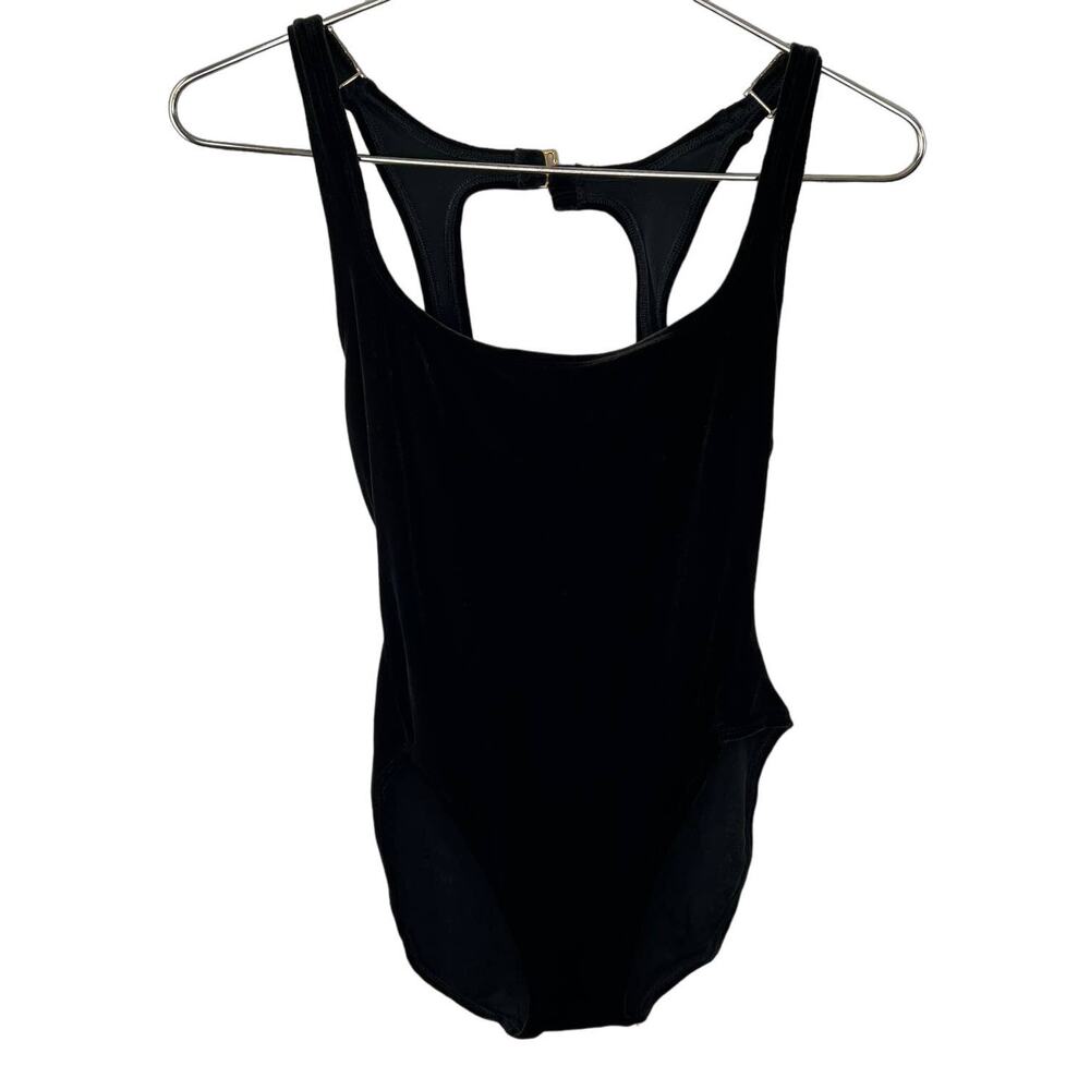 Vintage BAJA BLUE Black Sleeveless Scoop Neck Velour Bodysuit Size 14